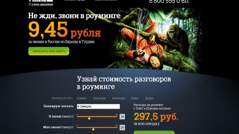 Дизайн и программирование промо-сайта «Не жди, звони в роуминге» для компании Tele2